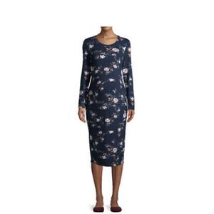 Time And Tru Women's Navy Blue Floral Print Semi-Fitted Maternity Dress Size M